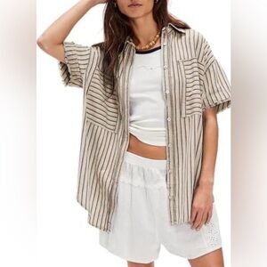 Free People We the Free “Christopher” Oversized Linen Blend Button Down, S, NWOT